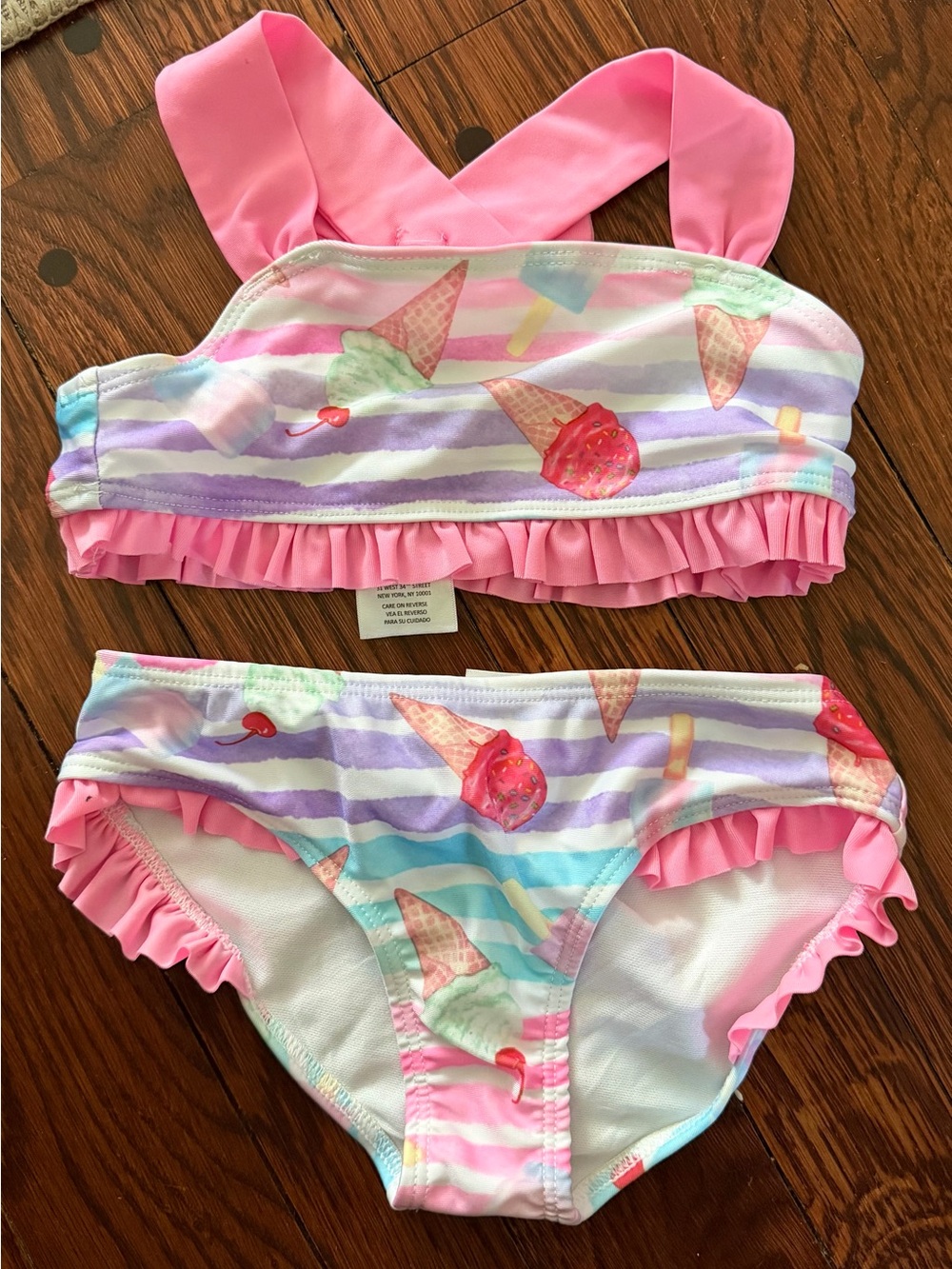 NWOT Kate Mack Pink Ice Cream Print Ruffle Two-Piece Swimsuit